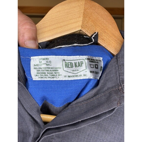 Red Cap Gray Blue Mens Mechanic Work Shirt Short Sleeve Button up (Jose On Front - Picture 5 of 7